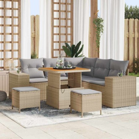 Conjunto de sofá de jardín 8 pcs Beige ratán sintético