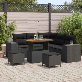 Conjunto de sofá de jardín 8 pcs Negro ratán sintético