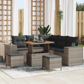 Conjunto de sofá de jardín 8 pcs Gris ratán sintético