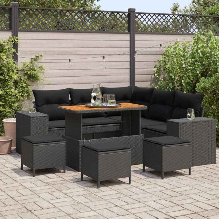 Conjunto de sofá de jardín 9 pcs Negro ratán sintético