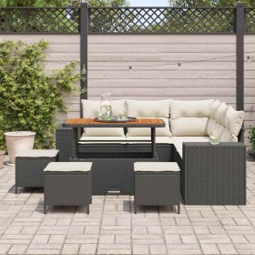 Conjunto de sofá de jardín 9 pcs Negro ratán sintético