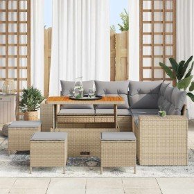 Conjunto de sofá de jardín 9 pcs Beige ratán sintético