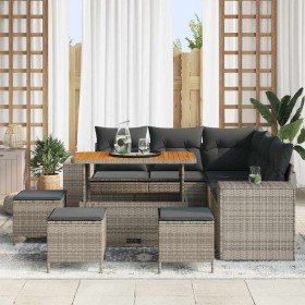 Conjunto de sofá de jardín 9 pcs Gris ratán sintético