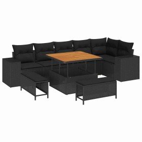 Conjunto de sofá de jardín 9 pcs Negro ratán sintético