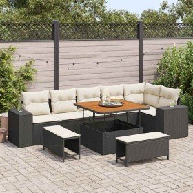 Conjunto de sofá de jardín 9 pcs Negro ratán sintético