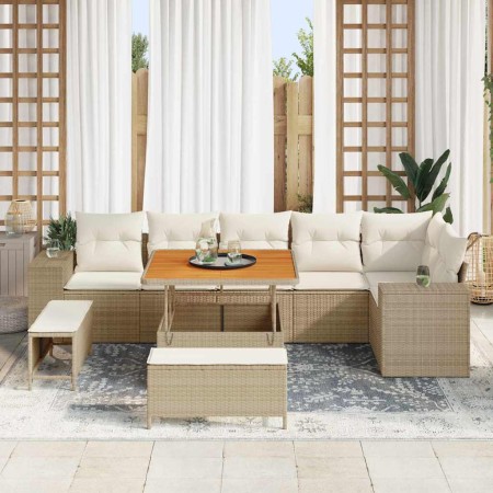 Conjunto de sofá de jardín 9 pcs Beige ratán sintético