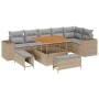 Conjunto de sofá de jardín 9 pcs Beige ratán sintético