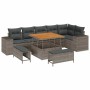 Conjunto de sofá de jardín 9 pcs Gris ratán sintético