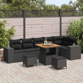 Conjunto de sofá de jardín 9 pcs Negro ratán sintético