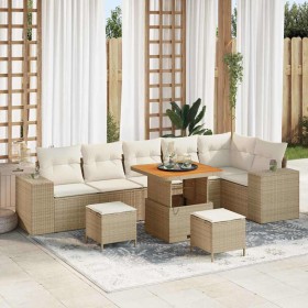 Conjunto de sofá de jardín 9 pcs Beige ratán sintético