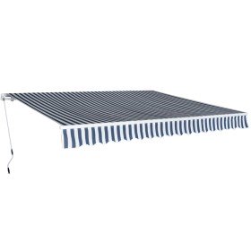 Toldo plegable de operación manual 400 cm azul y blanco Toldo plegable de operación manual 400 cm azul y blanco