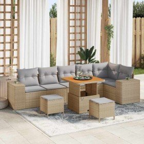 Conjunto de sofá de jardín 9 pcs Beige ratán sintético