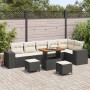 Conjunto de sofá de jardín 9 pcs Negro ratán sintético