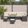Conjunto de sofá de jardín 9 pcs Negro ratán sintético