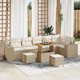 Conjunto de sofá de jardín 9 pcs Beige ratán sintético Conjunto de sofá de jardín 9 pcs Beige ratán sintético