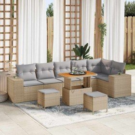 Conjunto de sofá de jardín 9 pcs Beige ratán sintético