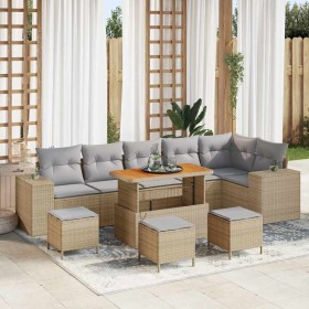 Conjunto de sofá de jardín 10 pcs Beige ratán sintético