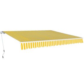 Toldo plegable de operación manual 400 cm amarillo y blanco Toldo plegable de operación manual 400 cm amarillo y blanco