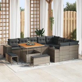 Conjunto de sofá de jardín 12 pcs Gris ratán sintético