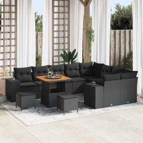 Conjunto de sofá de jardín 12 pcs Negro ratán sintético