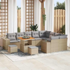 Conjunto de sofá de jardín 12 pcs Beige ratán sintético