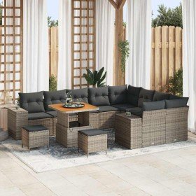 Conjunto de sofá de jardín 12 pcs Gris ratán sintético