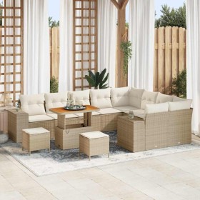 Conjunto de sofá de jardín 12 pcs Beige ratán sintético