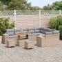 Conjunto de sofá de jardín 12 pcs Beige ratán sintético