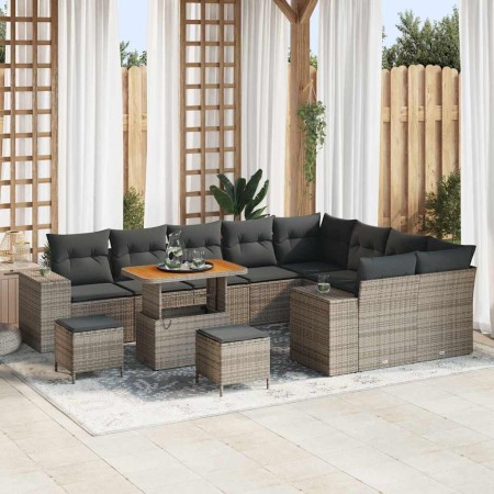 Conjunto de sofá de jardín 12 pcs Gris ratán sintético