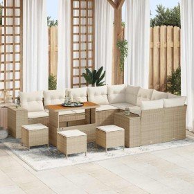 Conjunto de sofá de jardín 13 pcs Beige ratán sintético