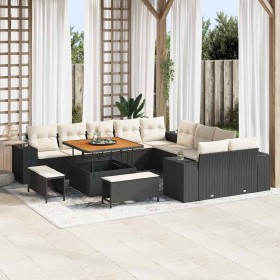 Conjunto de sofá de jardín 13 pcs Negro ratán sintético