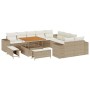 Conjunto de sofá de jardín 13 pcs Beige ratán sintético