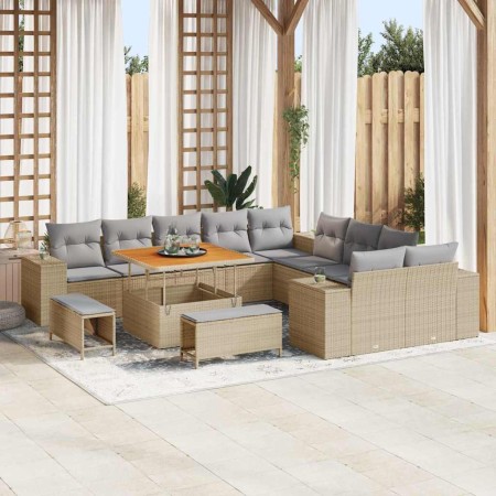 Conjunto de sofá de jardín 13 pcs Beige ratán sintético