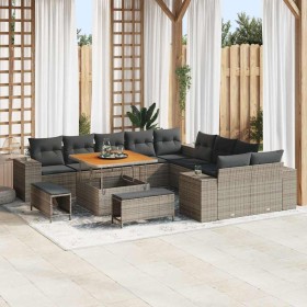 Conjunto de sofá de jardín 13 pcs Gris ratán sintético