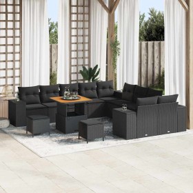 Conjunto de sofá de jardín 13 pcs Negro ratán sintético