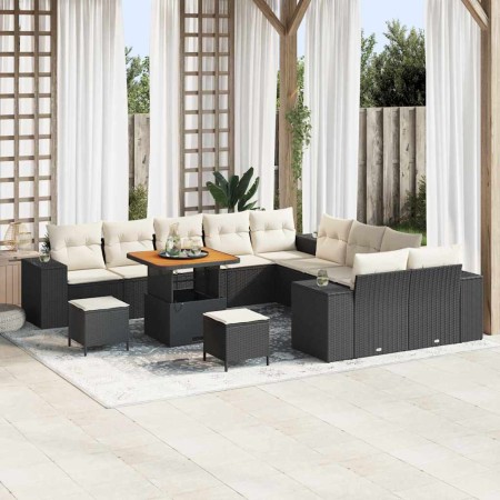 Conjunto de sofá de jardín 13 pcs Negro ratán sintético