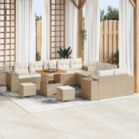 Conjunto de sofá de jardín 13 pcs Beige ratán sintético