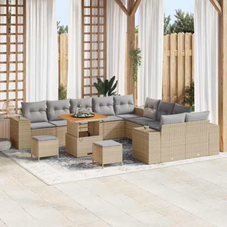 Conjunto de sofá de jardín 13 pcs Beige ratán sintético