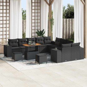 Conjunto de sofá de jardín 13 pcs Negro ratán sintético