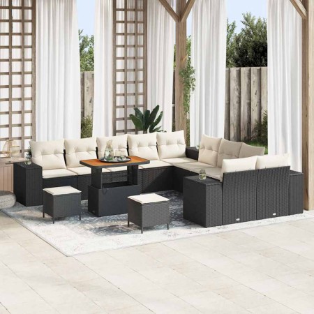 Conjunto de sofá de jardín 13 pcs Negro ratán sintético