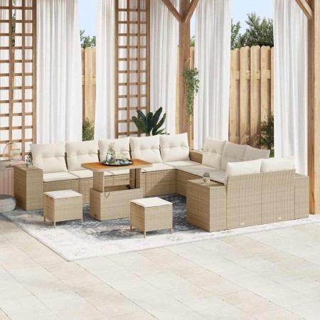 Conjunto de sofá de jardín 13 pcs Beige ratán sintético