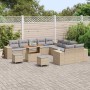 Conjunto de sofá de jardín 13 pcs Beige ratán sintético