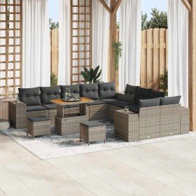Conjunto de sofá de jardín 13 pcs Gris ratán sintético