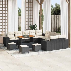 Conjunto de sofá de jardín 14 pcs Negro ratán sintético