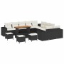 Conjunto de sofá de jardín 14 pcs Negro ratán sintético