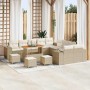 Conjunto de sofá de jardín 14 pcs Beige ratán sintético
