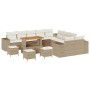 Conjunto de sofá de jardín 14 pcs Beige ratán sintético