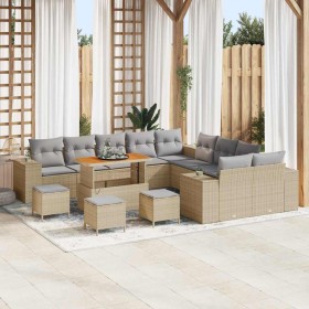Conjunto de sofá de jardín 13 pcs Beige ratán sintético