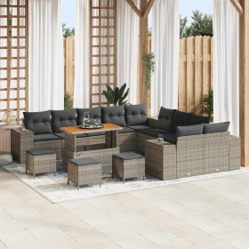 Conjunto de sofá de jardín 14 pcs Gris ratán sintético