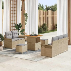 Conjunto de sofá de jardín 8 pcs Beige ratán sintético